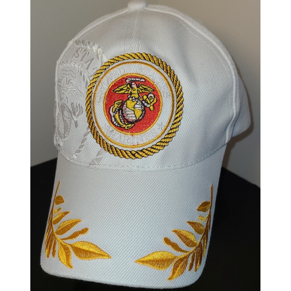 NWOT Marines Marine Corp Logo Embroidery Cap Hat Adjustable Strap White Cameo